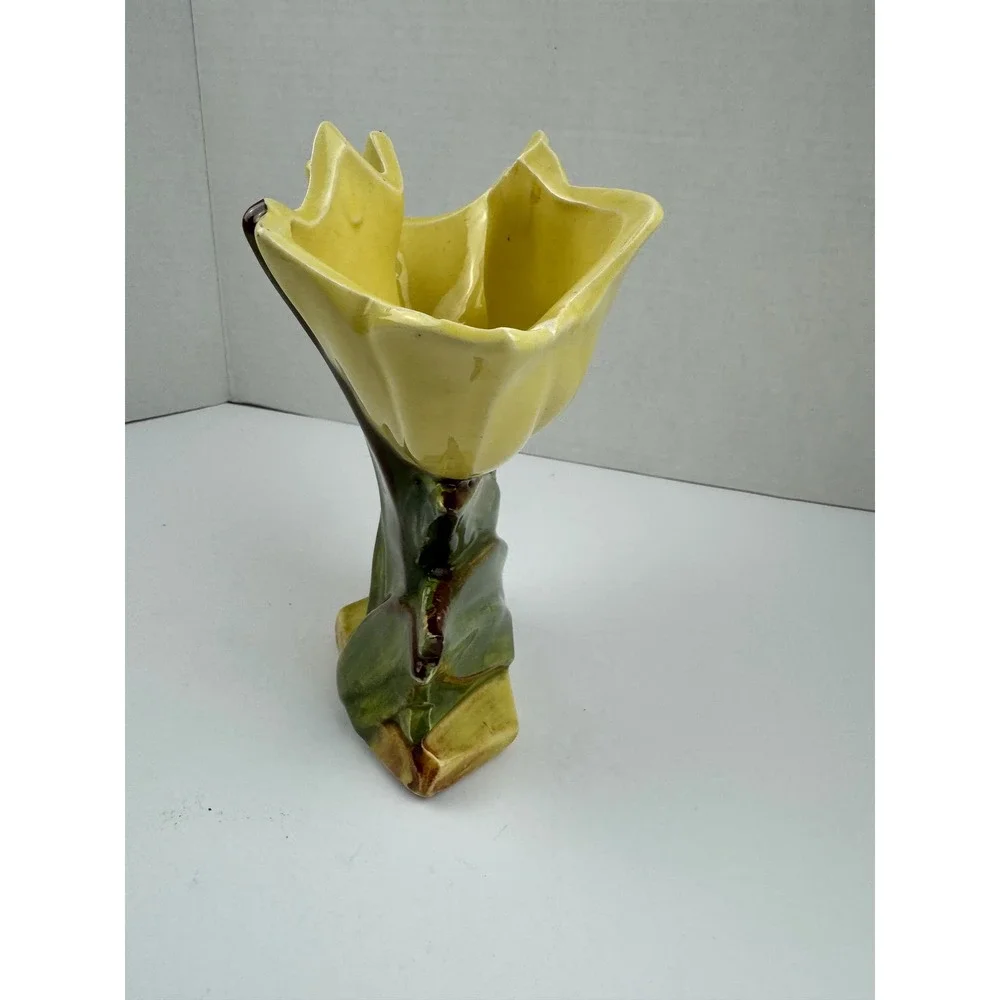 Vintage McCoy Yellow Tulip Ceramic Vase Mid Century Art Pottery Floral Planter